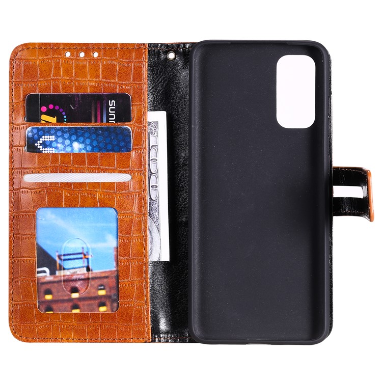 Crocodile Texture Wallet Stand Flip Leather Phone Cover for Samsung Galaxy S20 Plus - Brown-5