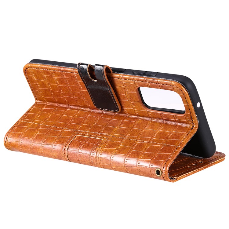 Crocodile Texture Wallet Stand Flip Leather Phone Cover for Samsung Galaxy S20 Plus - Brown-6