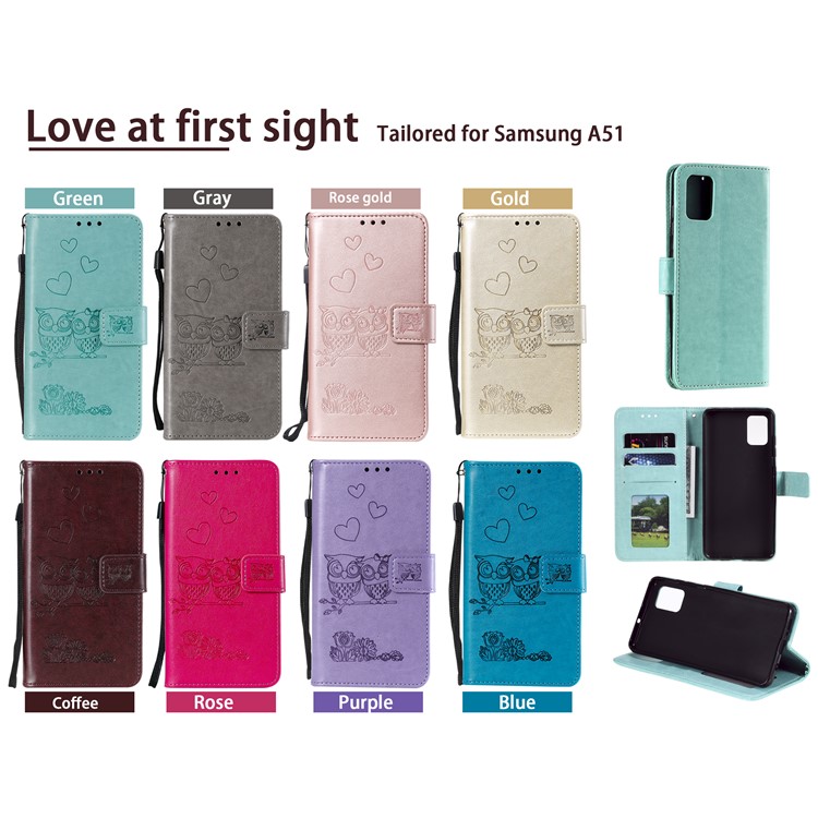 Flor Coruja Caso Protetora Telefone Couro Impressa Para Samsung Galaxy A51 - Cinzento-8