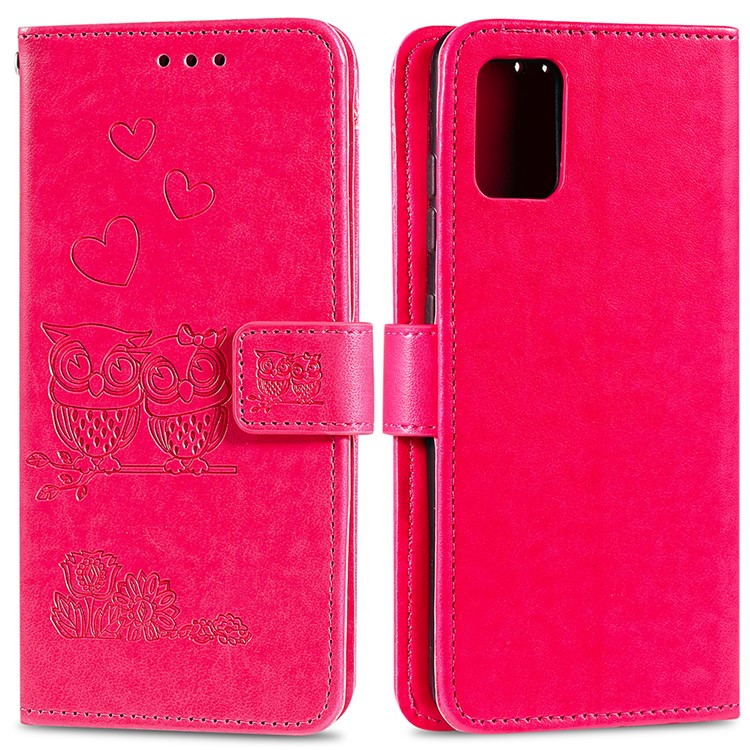 Imprinted Flower Owl Leather Phone Protective Case for Samsung Galaxy A51 - Rose-1