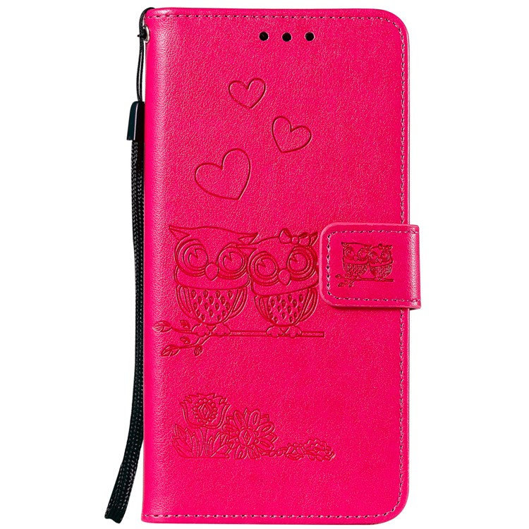 Imprinted Flower Owl Leather Phone Protective Case for Samsung Galaxy A51 - Rose-2