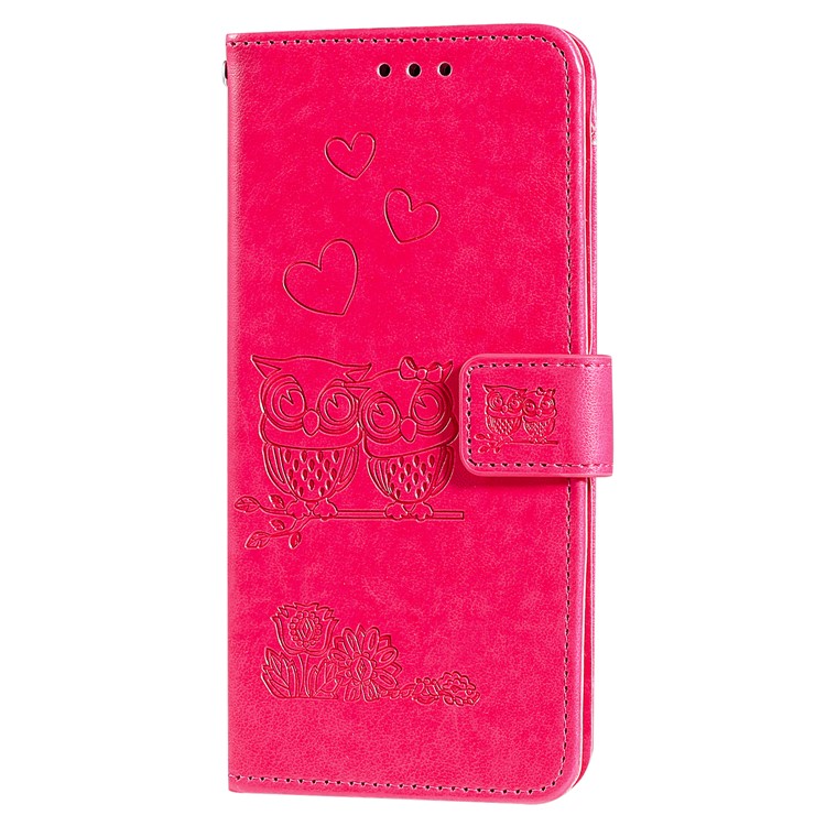Imprinted Flower Owl Leather Phone Protective Case for Samsung Galaxy A51 - Rose-4