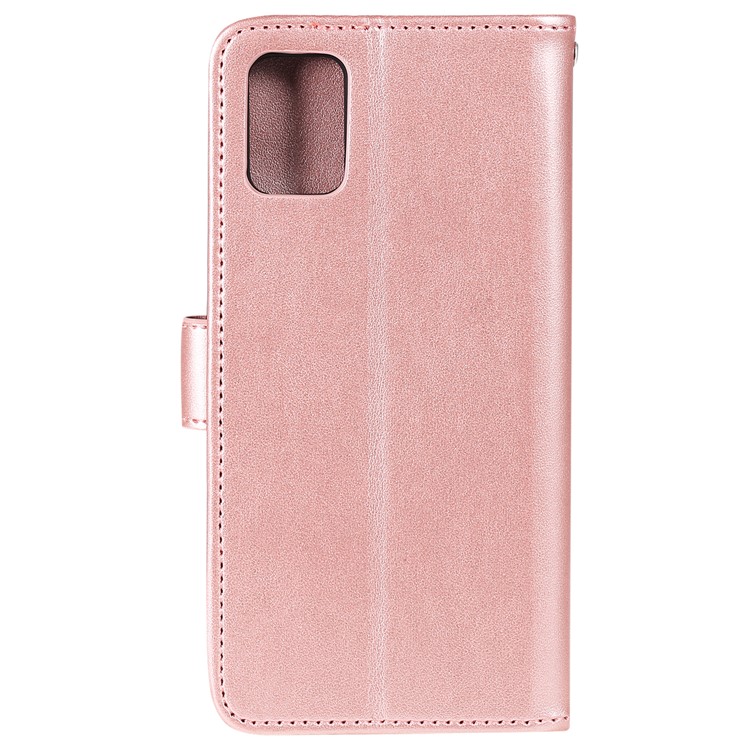 Imprinted Flower Owl Leather Phone Protective Case for Samsung Galaxy A51 - Rose Gold-3
