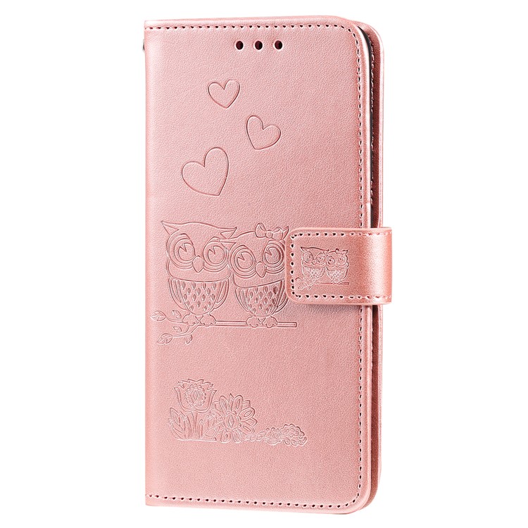 Imprinted Flower Owl Leather Phone Protective Case for Samsung Galaxy A51 - Rose Gold-4
