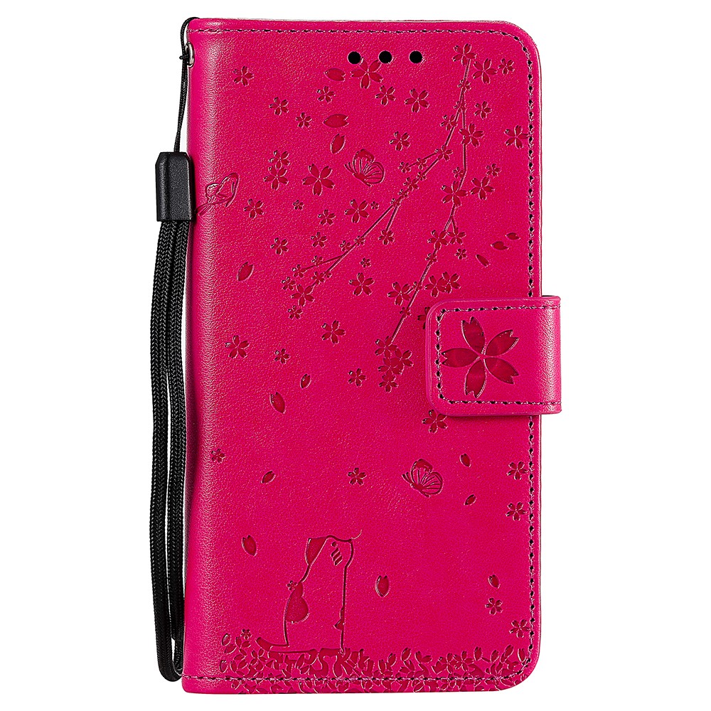Imprint Flower Pattern Leather Wallet Stand Mobile Cover Case for Samsung Galaxy A51 - Rose-1