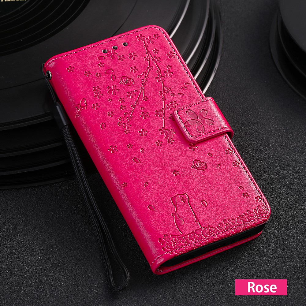 Imprint Flower Pattern Leather Wallet Stand Mobile Cover Case for Samsung Galaxy A51 - Rose-6