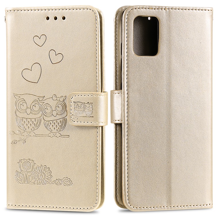 Imprinted Flower Owl Leather Phone Case for Samsung Galaxy A71 - Gold-1