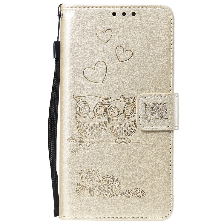 Imprinted Flower Owl Leather Phone Case for Samsung Galaxy A71 - Gold-2