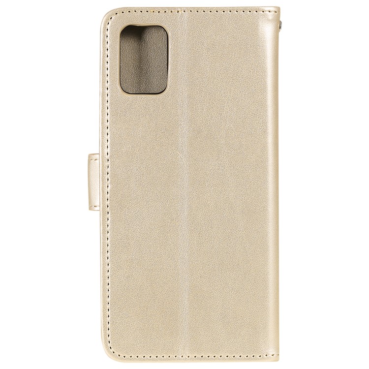 Imprinted Flower Owl Leather Phone Case for Samsung Galaxy A71 - Gold-3