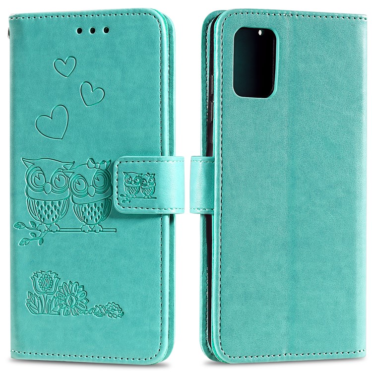 Imprinted Flower Owl Leather Phone Case for Samsung Galaxy A71 - Green-1