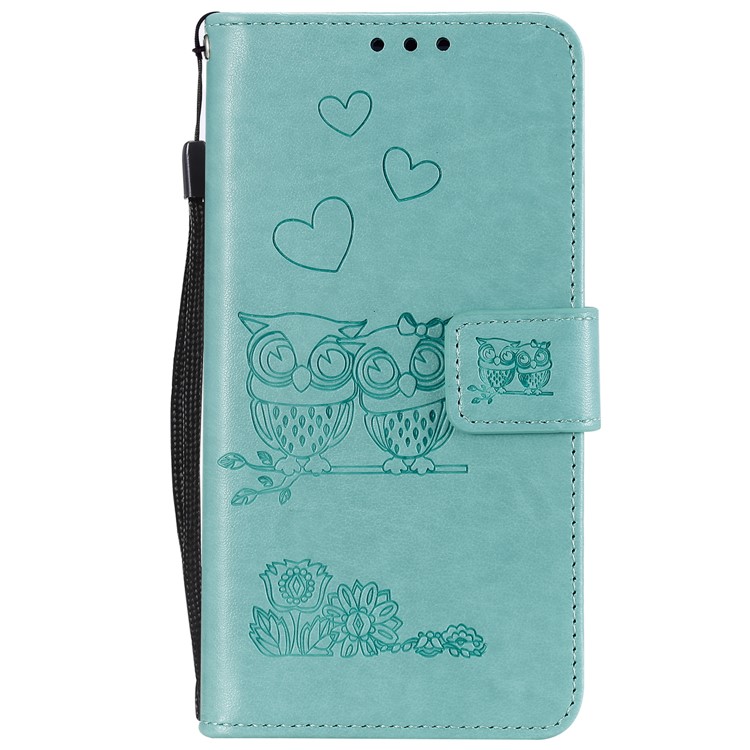 Imprinted Flower Owl Leather Phone Case for Samsung Galaxy A71 - Green-2