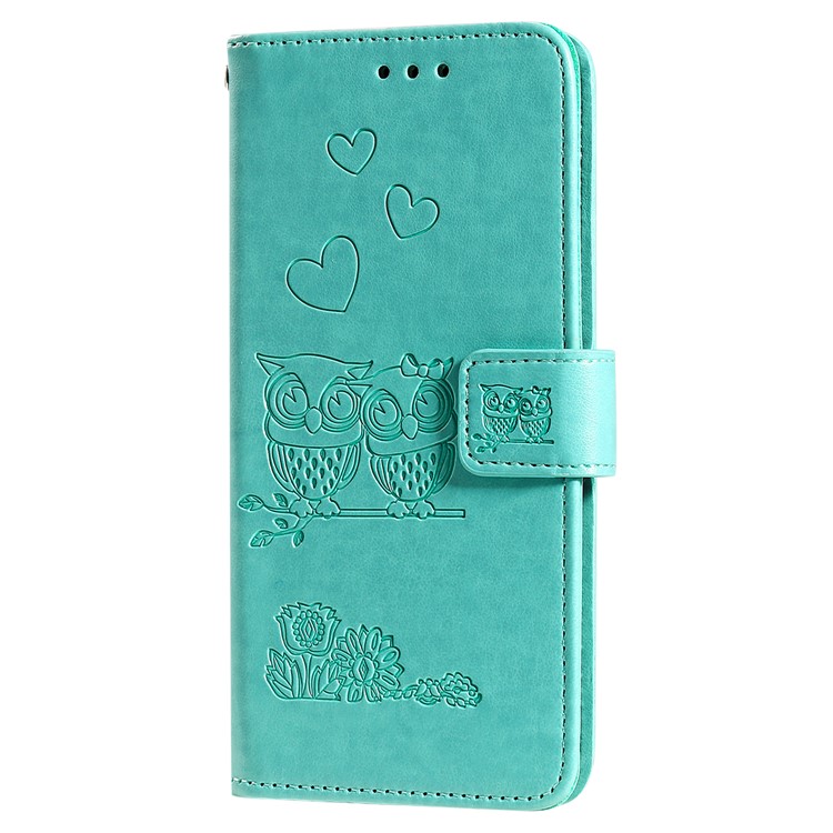 Imprinted Flower Owl Leather Phone Case for Samsung Galaxy A71 - Green-4