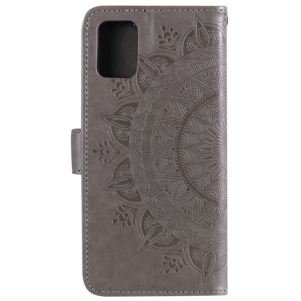 Imprint Flower Leather Wallet Phone Casing for Samsung Galaxy A51 - Grey-3