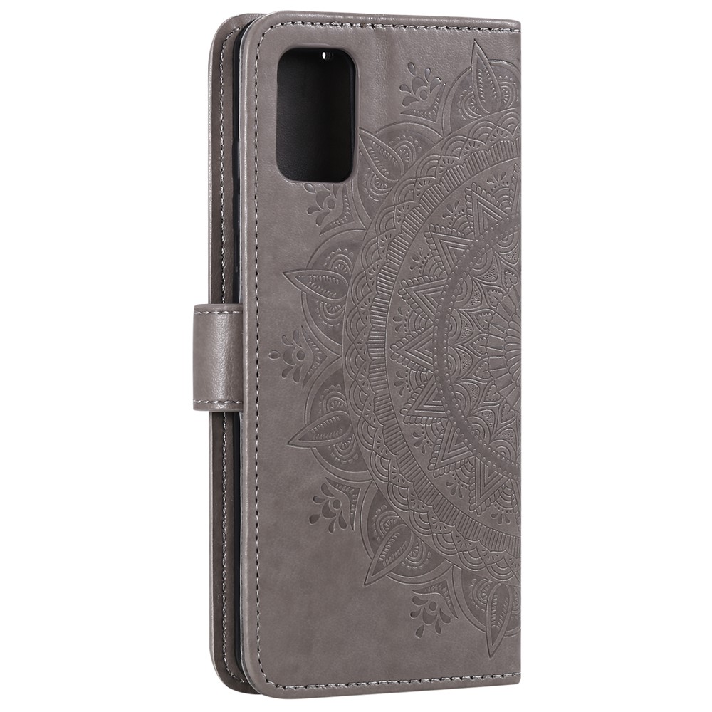 Imprint Flower Leather Wallet Phone Casing for Samsung Galaxy A51 - Grey-5