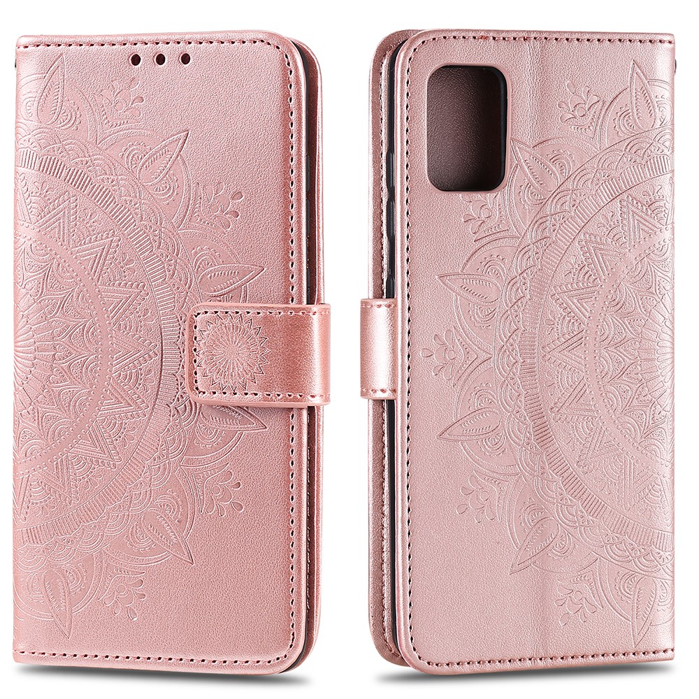 Imprint Flower Leather Wallet Phone Casing for Samsung Galaxy A51 - Rose Gold-1