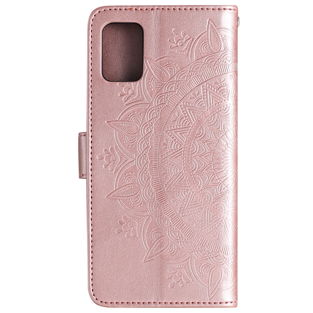 Imprint Flower Leather Wallet Phone Casing for Samsung Galaxy A51 - Rose Gold-3