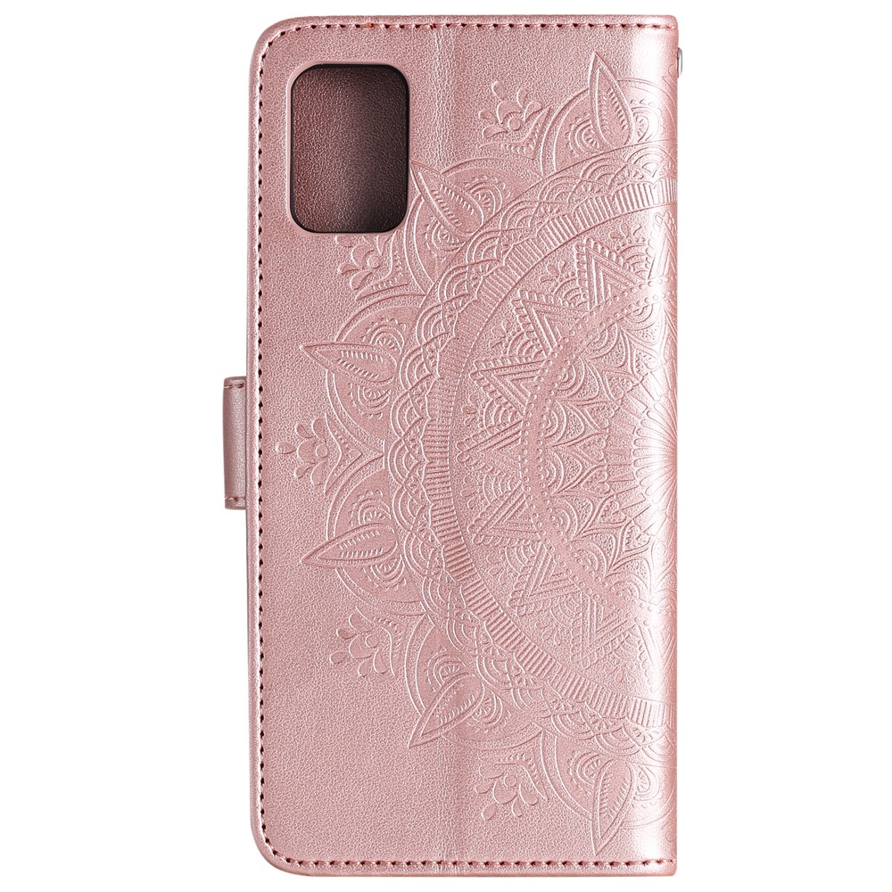 Geprinted Mandala Blume PU Leder Hülle Flip -ständer Handyabdeckung Mit Riemen Für Samsung Galaxy A51 4g - Roségold