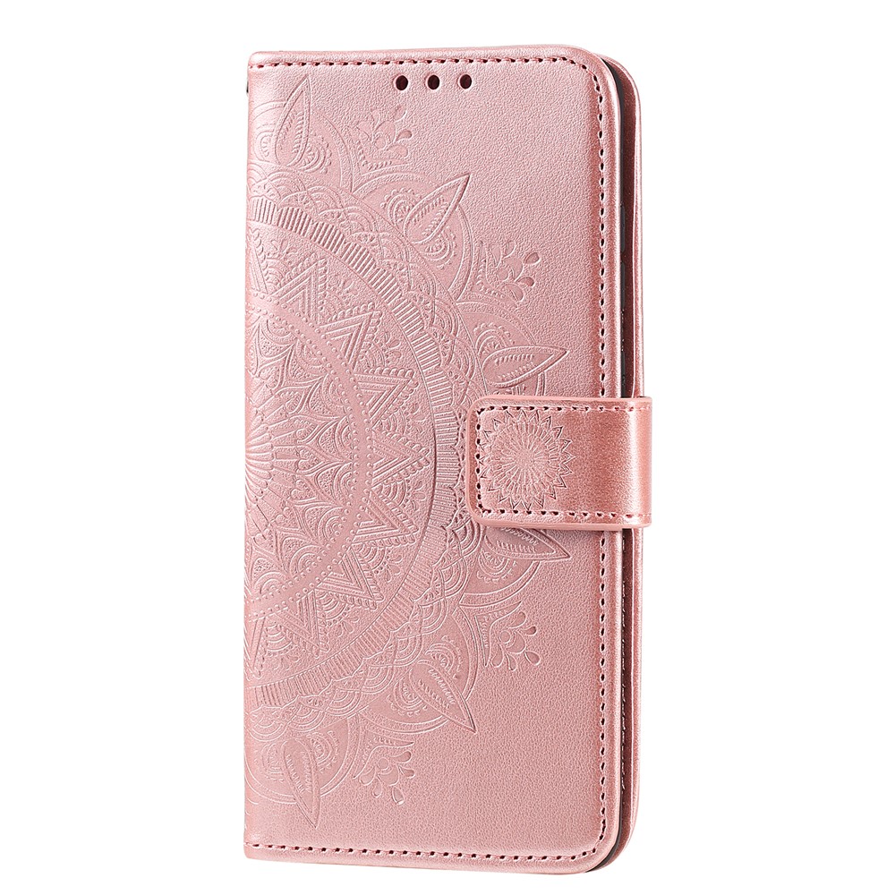 Imprimido Mandala Flower PU Cuero Flip Stand Soport Cover Con Correa Para Samsung Galaxy A51 4G - Oro Rosa-4