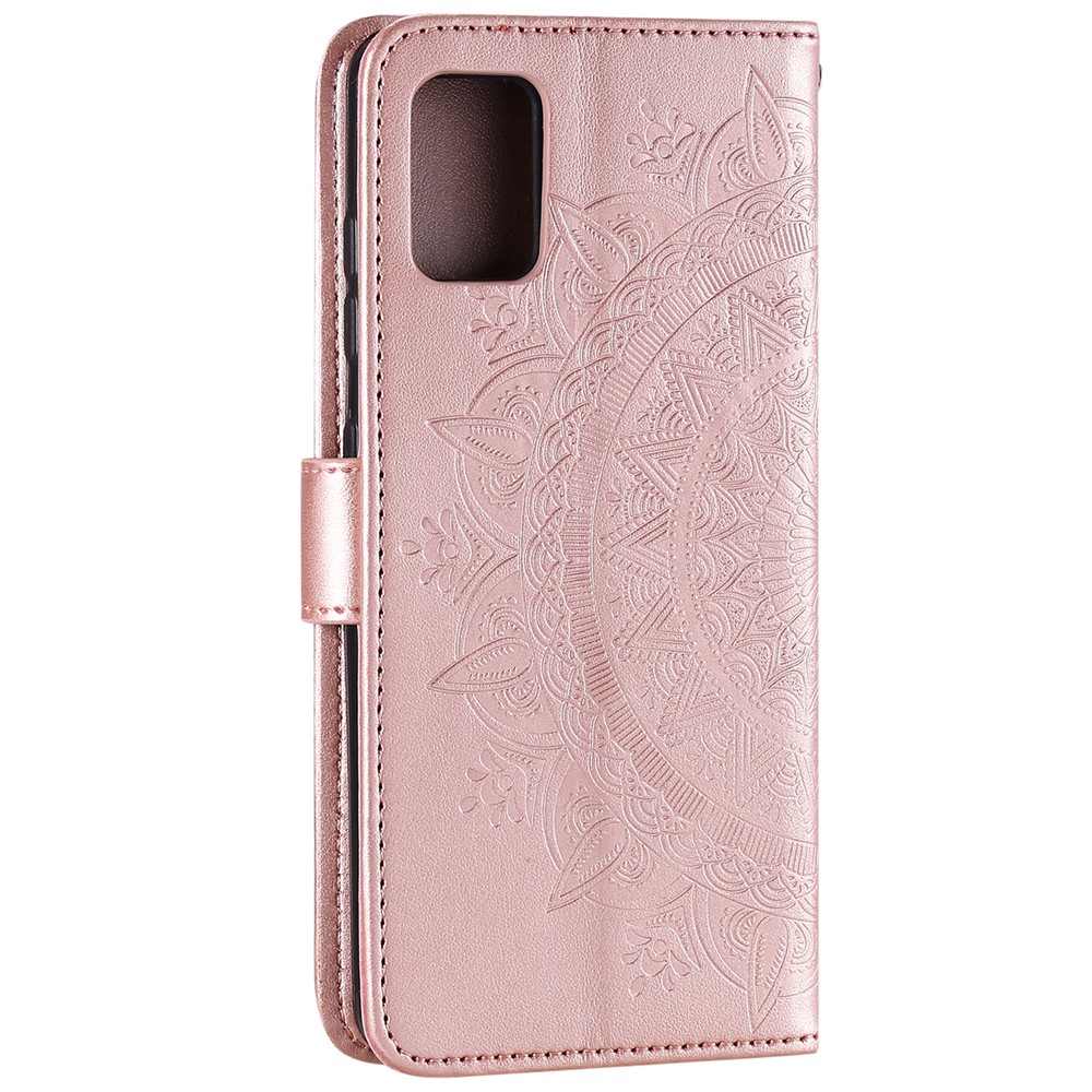 Imprint Flower Leather Wallet Phone Casing for Samsung Galaxy A51 - Rose Gold-5