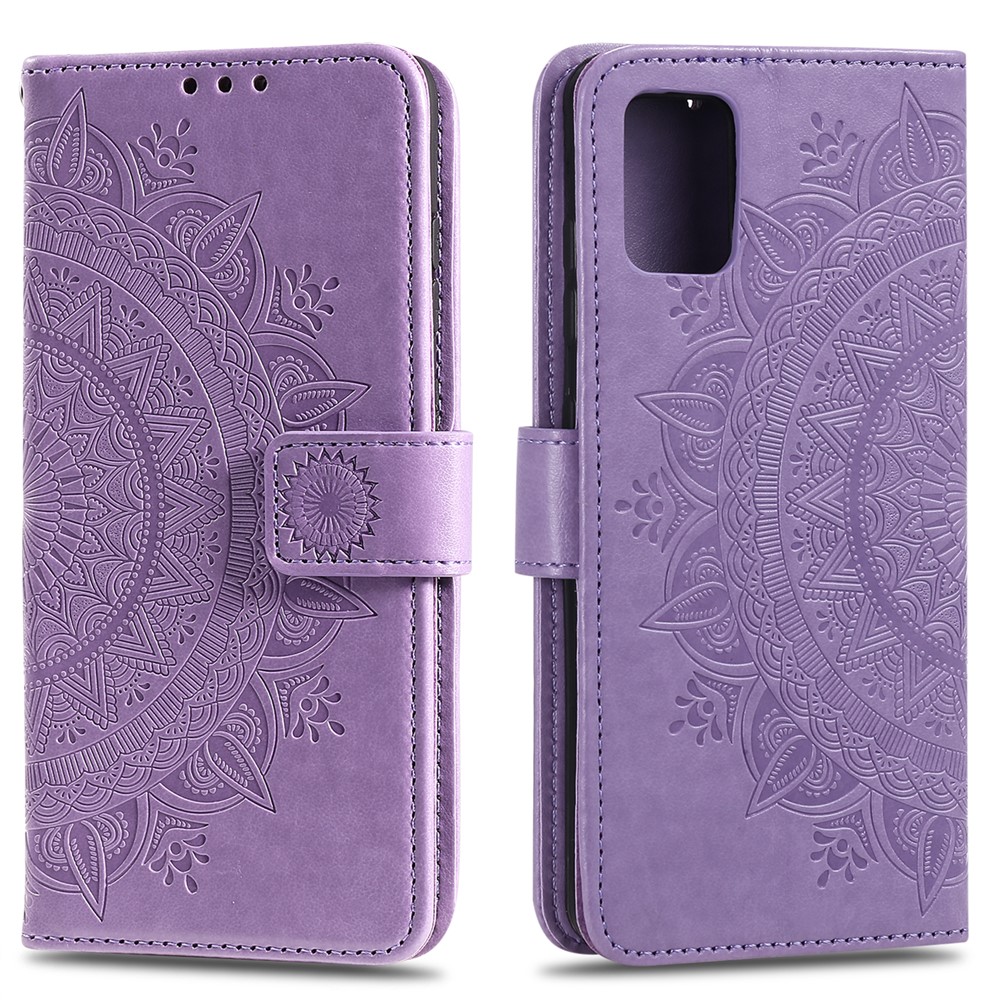 Imprint Flower Leather Wallet Phone Casing for Samsung Galaxy A51 - Purple-1