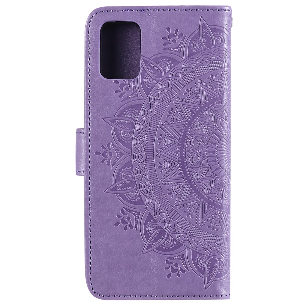 Imprint Flower Leather Wallet Phone Casing for Samsung Galaxy A51 - Purple-3