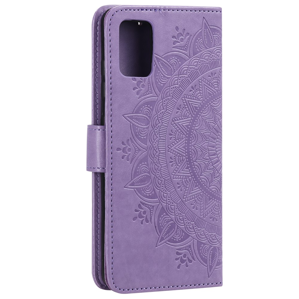 Imprint Flower Leather Wallet Phone Casing for Samsung Galaxy A51 - Purple-5