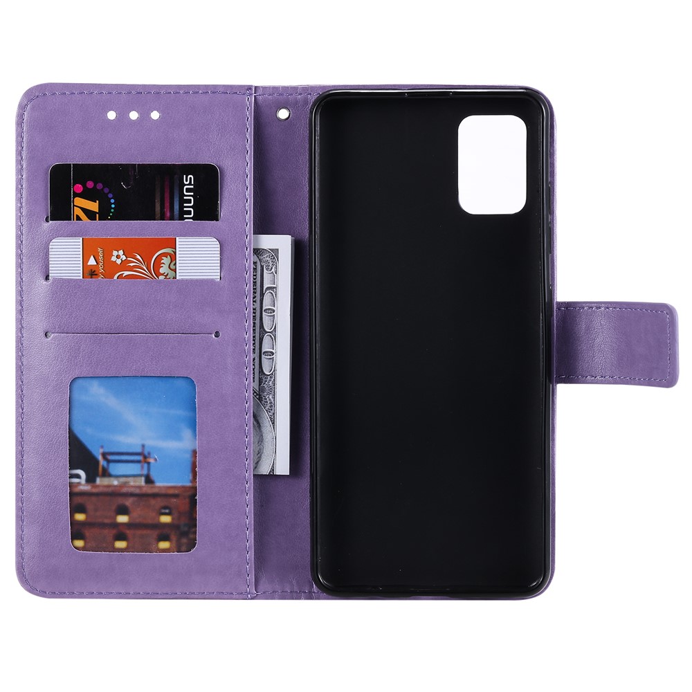 Imprint Flower Leather Wallet Phone Casing for Samsung Galaxy A51 - Purple-6