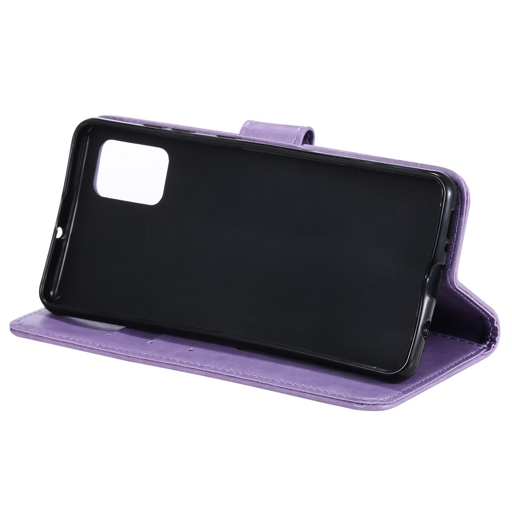 Imprint Flower Leather Wallet Phone Casing for Samsung Galaxy A51 - Purple-7