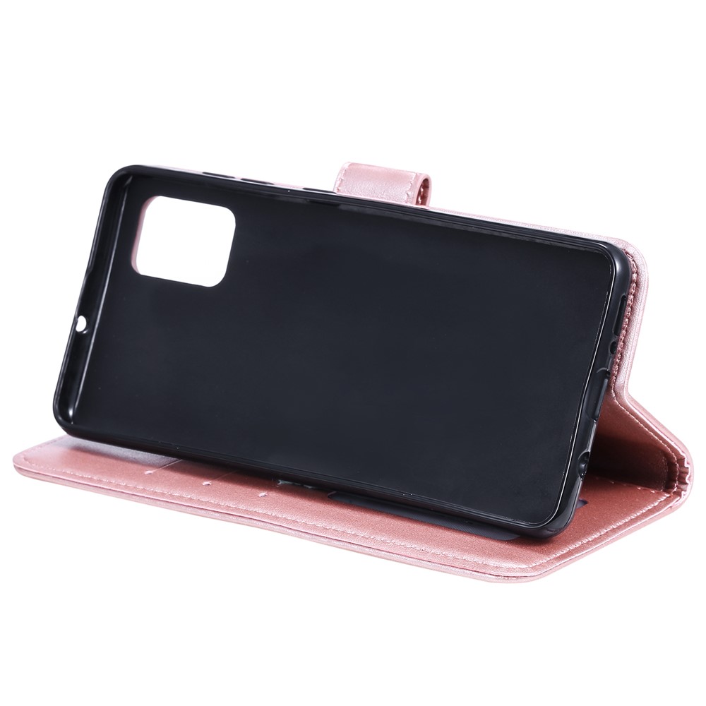 Imprint Flower Leather Wallet Phone Casing for Samsung Galaxy A71 - Rose Gold-7