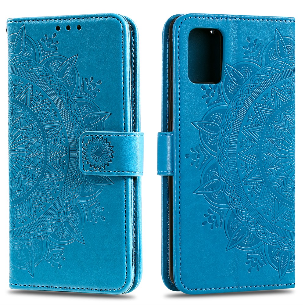 Imprint Flower Leather Wallet Phone Casing for Samsung Galaxy A71 - Blue-1