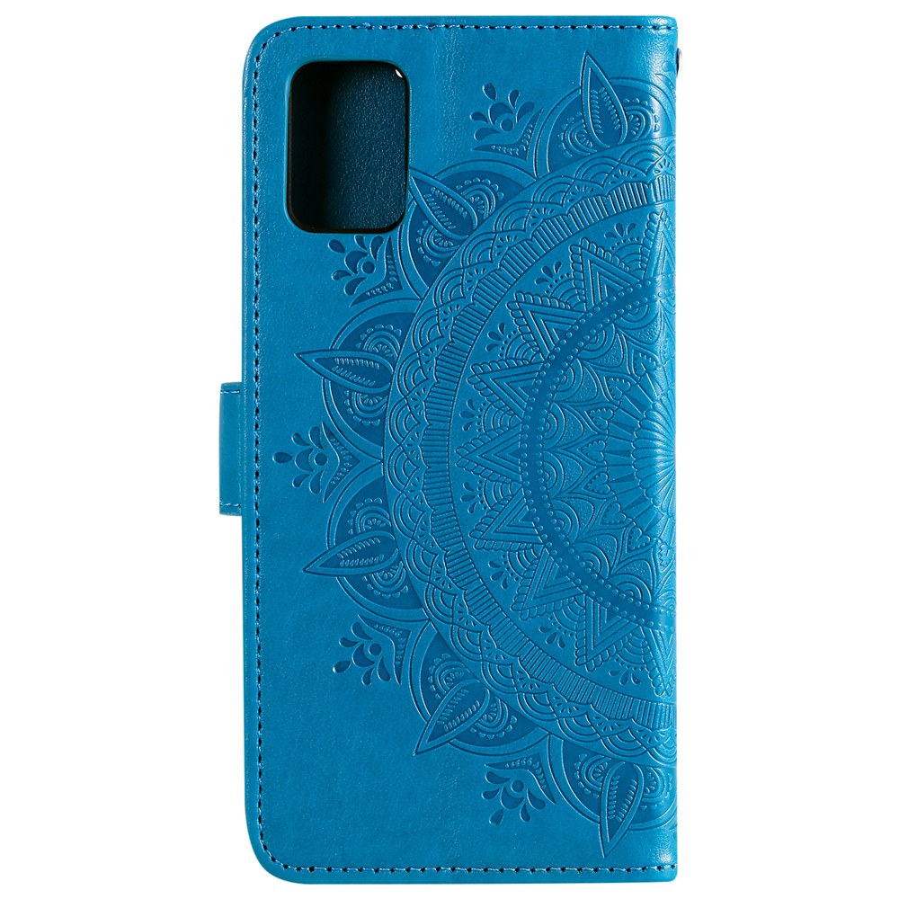 Imprint Flower Leather Wallet Phone Casing for Samsung Galaxy A71 - Blue-3