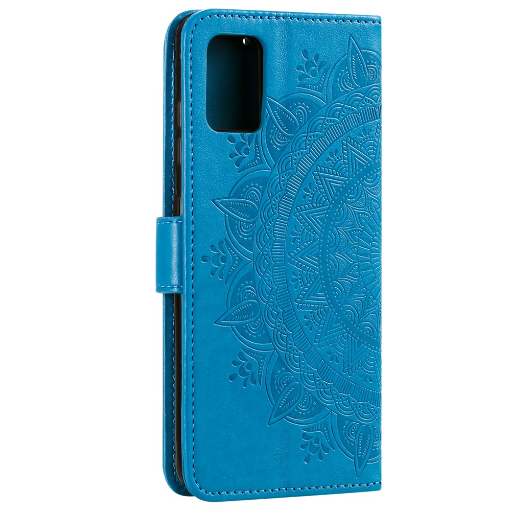 Imprint Flower Leather Wallet Phone Casing for Samsung Galaxy A71 - Blue-5