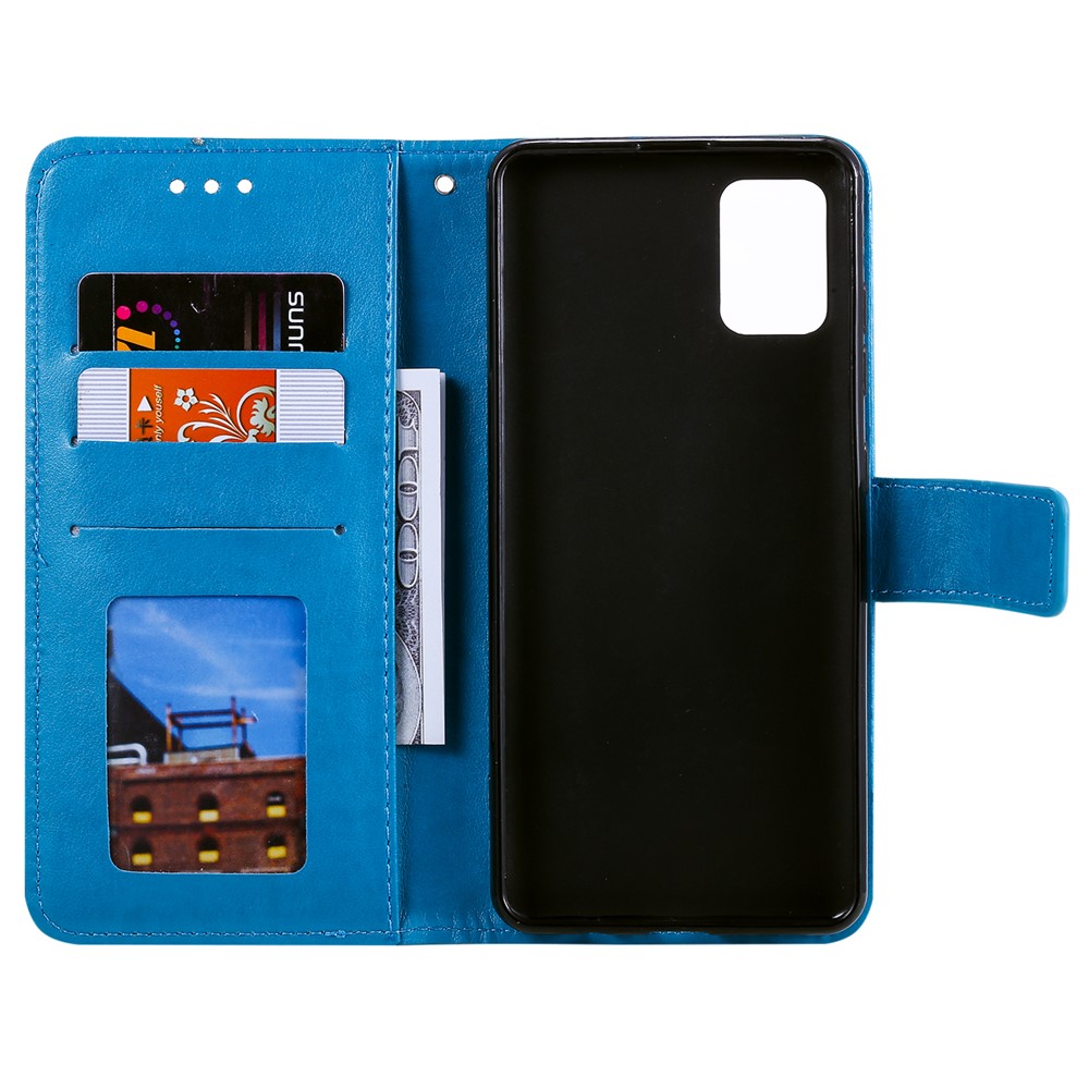 Imprint Flower Leather Wallet Phone Casing for Samsung Galaxy A71 - Blue-6