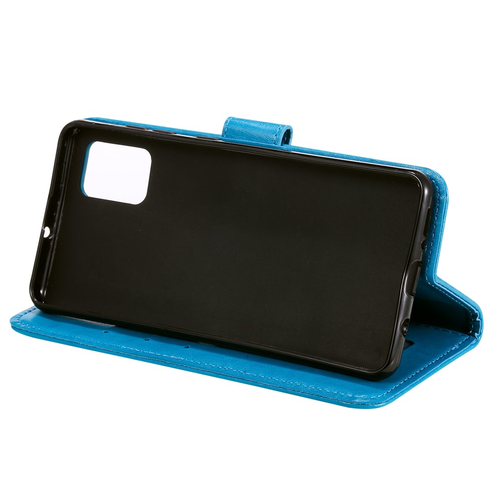 Imprint Flower Leather Wallet Phone Casing for Samsung Galaxy A71 - Blue-7