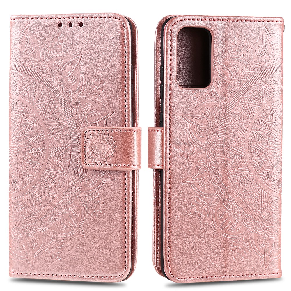 Imprint Flower Leather Wallet Phone Casing for Samsung Galaxy S20 Plus - Rose Gold-1