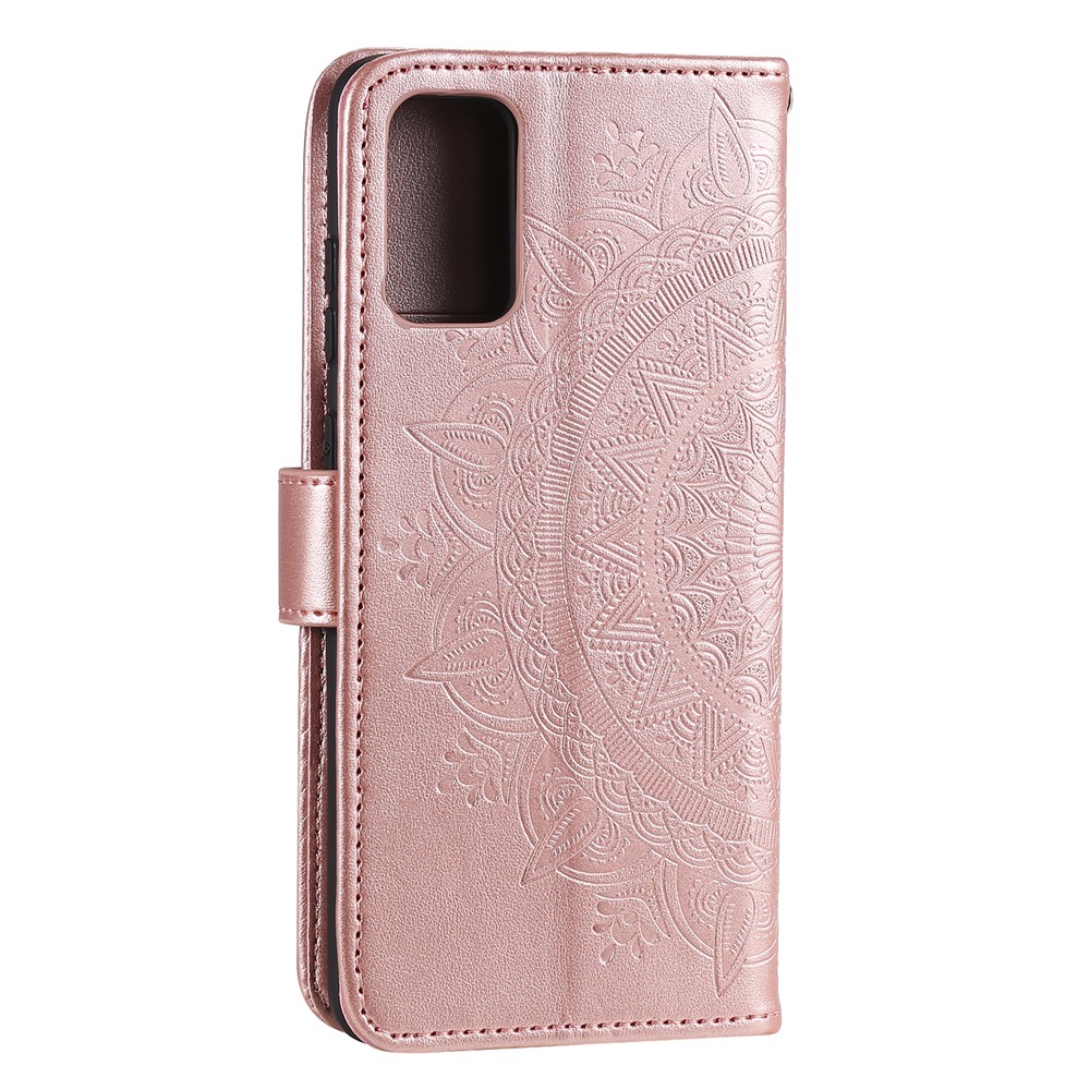 Imprint Flower Leather Wallet Phone Casing for Samsung Galaxy S20 Plus - Rose Gold-5