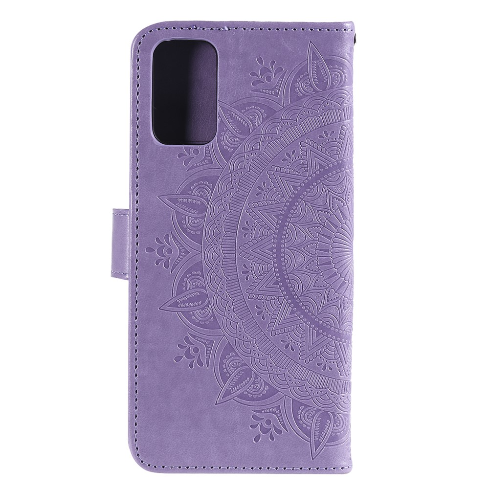 Imprint Flower Leather Wallet Phone Casing for Samsung Galaxy S20 Plus - Purple-3