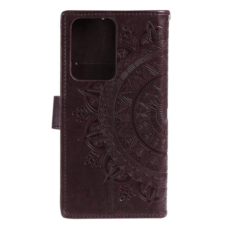 Imprint Flower Leather Wallet Phone Casing for Samsung Galaxy S20 Ultra - Coffee-3