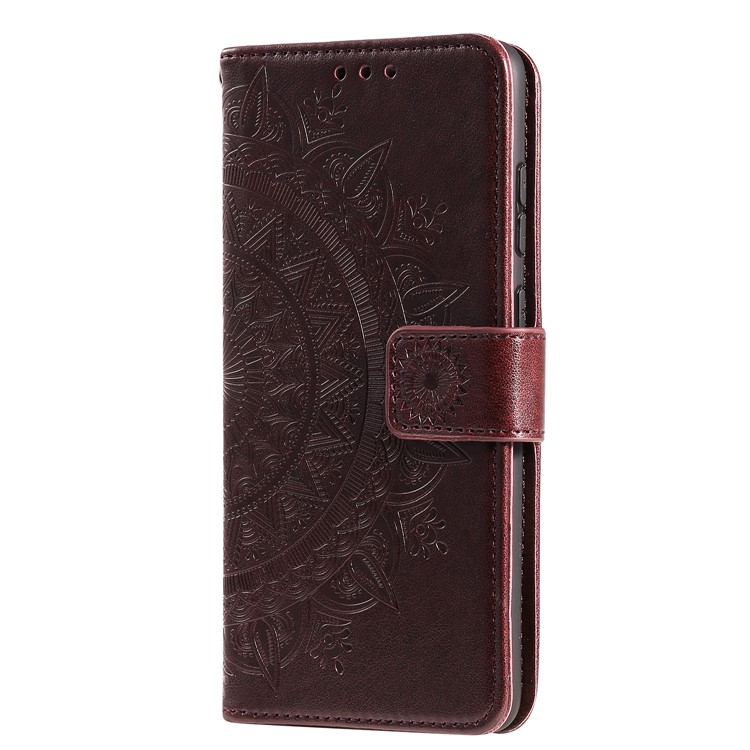 Imprint Flower Leather Wallet Phone Casing for Samsung Galaxy S20 Ultra - Coffee-4
