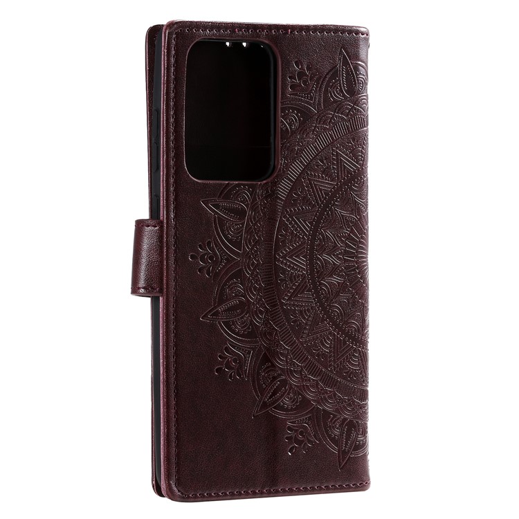 Imprint Flower Leather Wallet Phone Casing for Samsung Galaxy S20 Ultra - Coffee-5