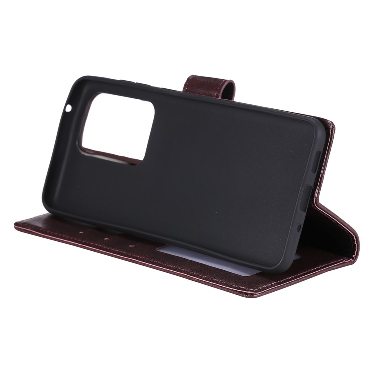 Imprint Flower Leather Wallet Phone Casing for Samsung Galaxy S20 Ultra - Coffee-7