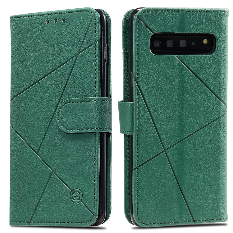 Rhombus Pattern Wallet Stand Leather Phone Cover with Strap Casing for Samsung Galaxy S10 Plus - Green-1