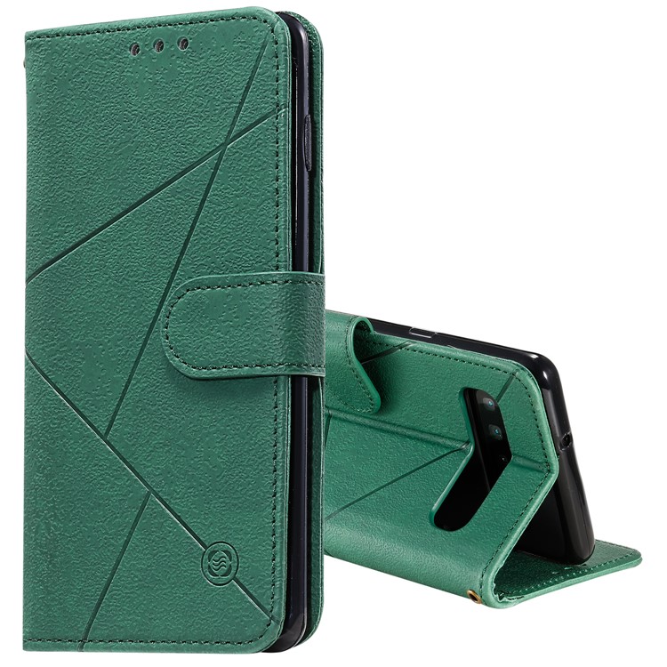 Rhombus Pattern Wallet Stand Leather Phone Cover with Strap Casing for Samsung Galaxy S10 Plus - Green-2