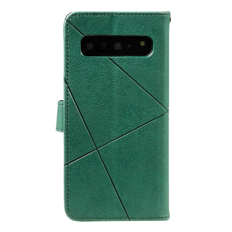 Rhombus Pattern Wallet Stand Leather Phone Cover with Strap Casing for Samsung Galaxy S10 Plus - Green-4
