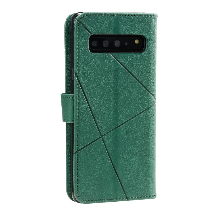 Rhombus Pattern Wallet Stand Leather Phone Cover with Strap Casing for Samsung Galaxy S10 Plus - Green-6
