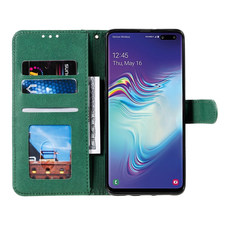 Rhombus Pattern Wallet Stand Leather Phone Cover with Strap Casing for Samsung Galaxy S10 Plus - Green-7