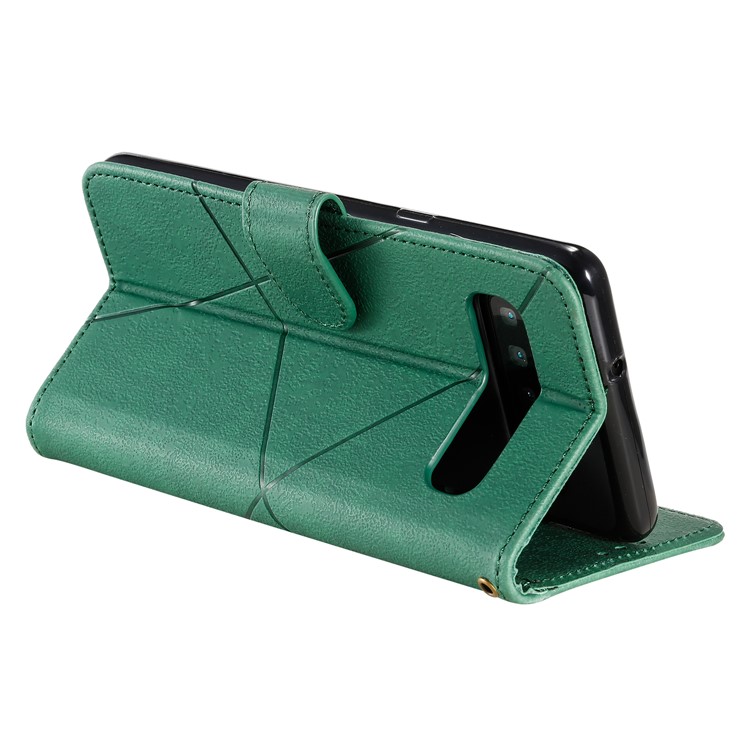Rhombus Pattern Wallet Stand Leather Phone Cover with Strap Casing for Samsung Galaxy S10 Plus - Green-8