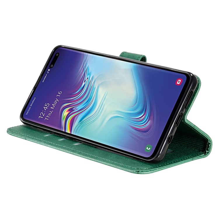 Rhombus Pattern Wallet Stand Leather Phone Cover with Strap Casing for Samsung Galaxy S10 Plus - Green-9