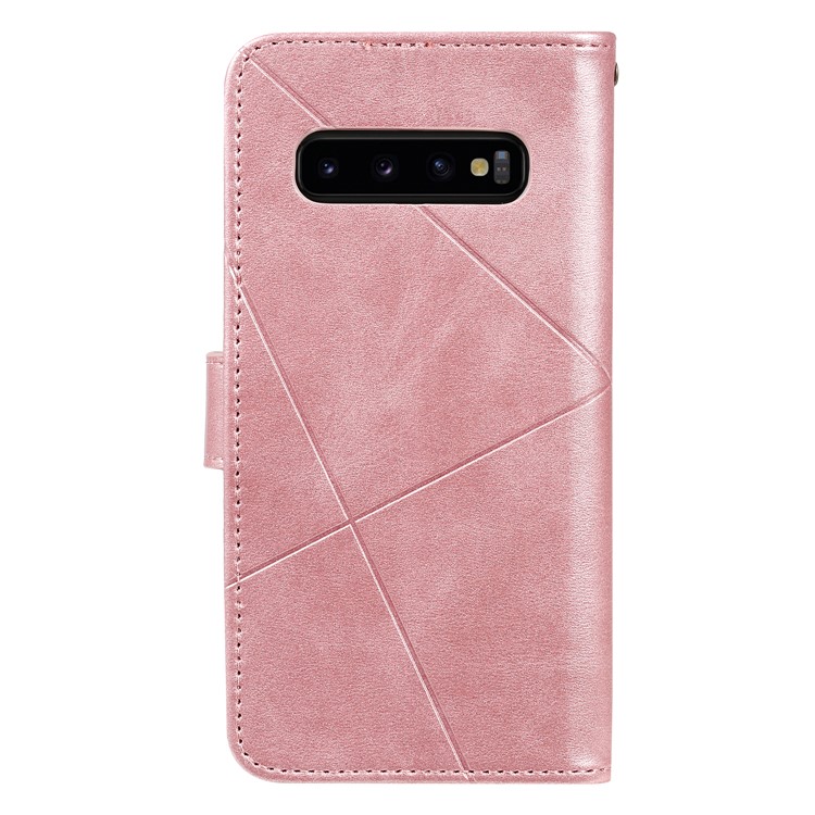 Rhombus Surface Wallet Stand Leather Phone Cover with Strap for Samsung Galaxy S10 - Rose Gold-3