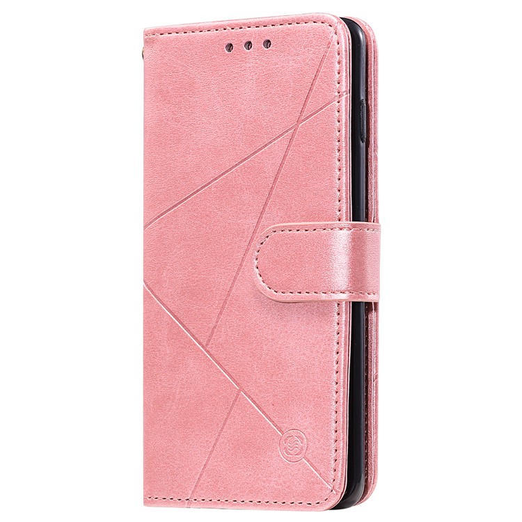 Rhombus Surface Wallet Stand Leather Phone Cover with Strap for Samsung Galaxy S10 - Rose Gold-4